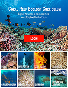 Coral Reef Ecology curriculum site cover image. Photographs of various corals and reef fish.