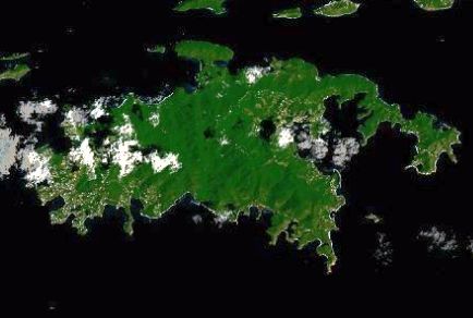 Satellite image of St. John, the third largest of the U.S. Virgin islands