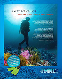 An image of a poster in the U.S. Messaging Campaign action message series  for International Year of the Reef 2008.  Image and text elaborate on the action message: The ocean floor is not a dance floor.