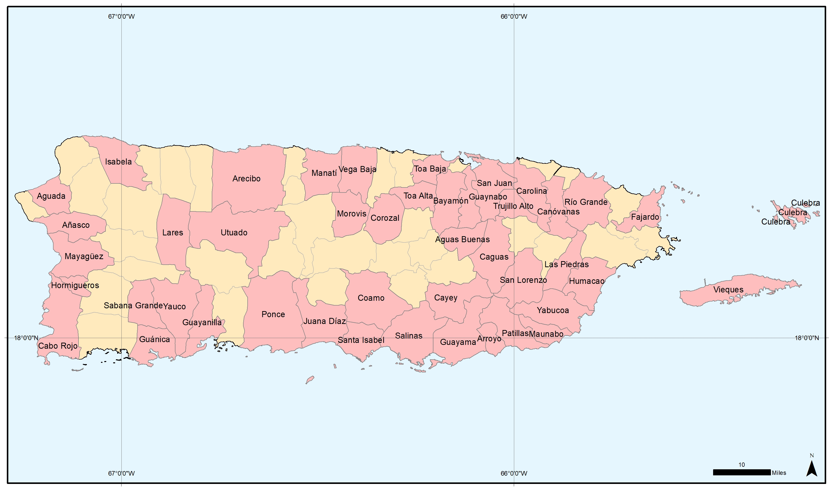 Map of municipalities randomly selected to participate in the NCRMP socioeconomic survey.